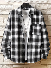 Men's Plaid Button Up Long Sleeve Shirt Loose Comfy Shirt