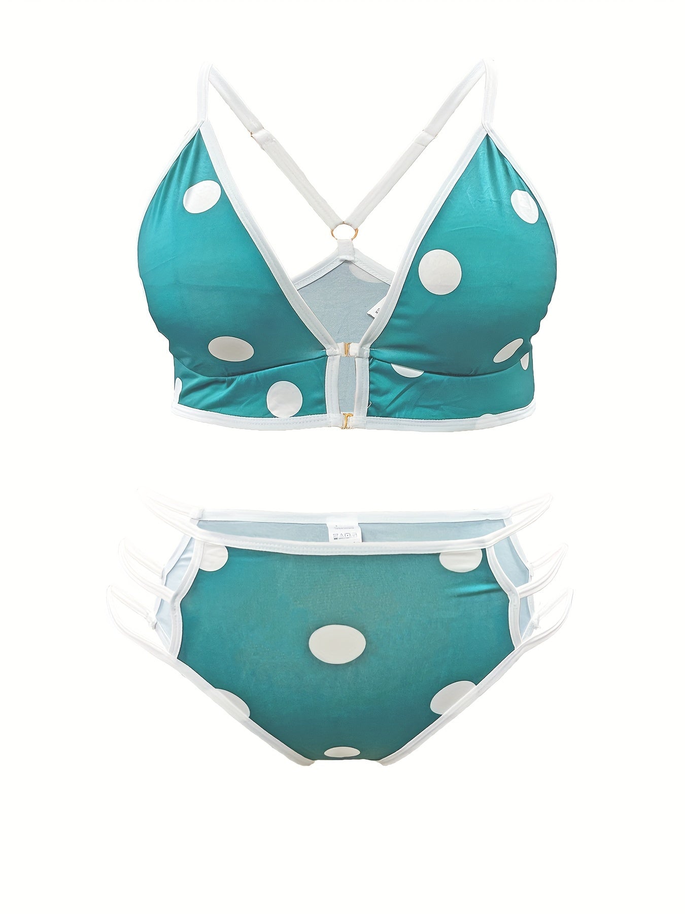 Polka Dot Lingerie Set - Cut Out Ring Linked Bra & Panty 2 Piece