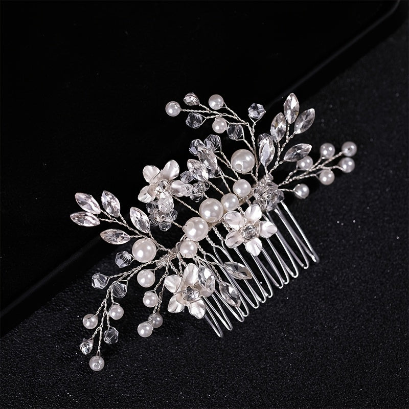 Rhinestone Faux Pearl Flower Hair Comb Pin Bridal Wedding Party Decor