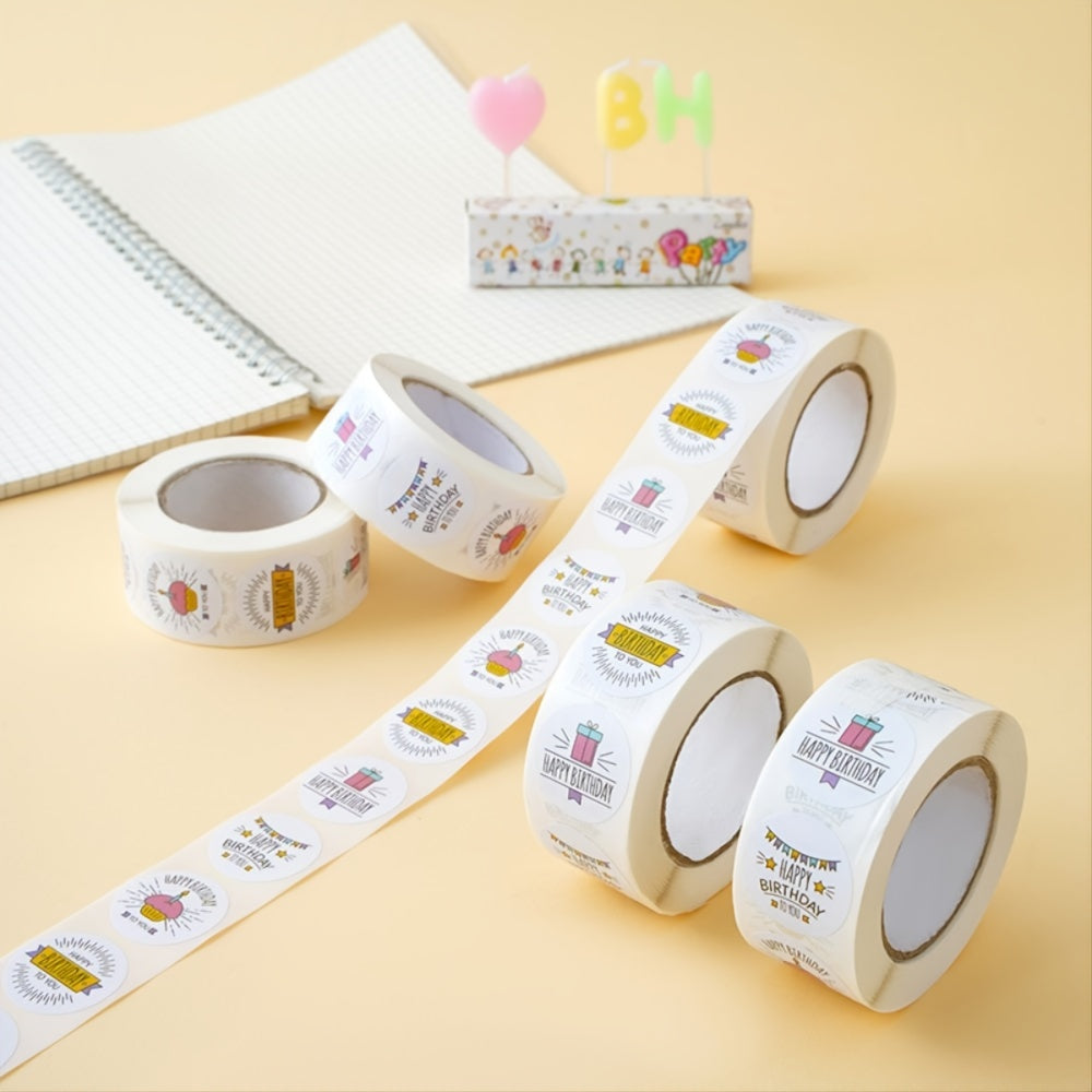 500pcs Happy Birthday Stickers Roll - 2 1inch Round Lables for Gift Wrapping DIY