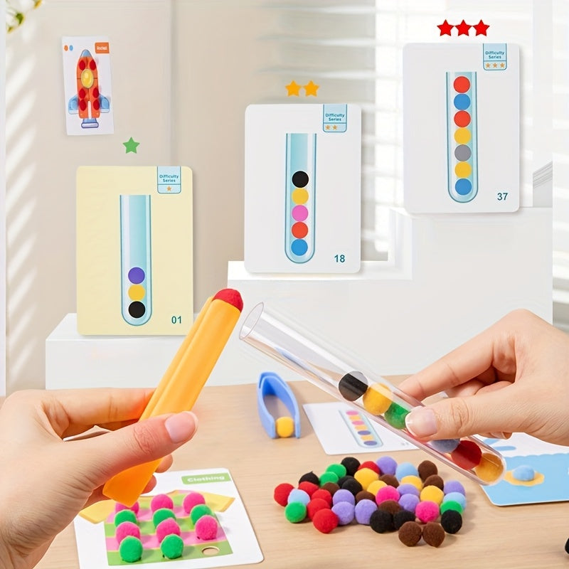 164pcs Sorting Ball Game for Kids Soft Flock Counting Balls Sensory Learning Toy
