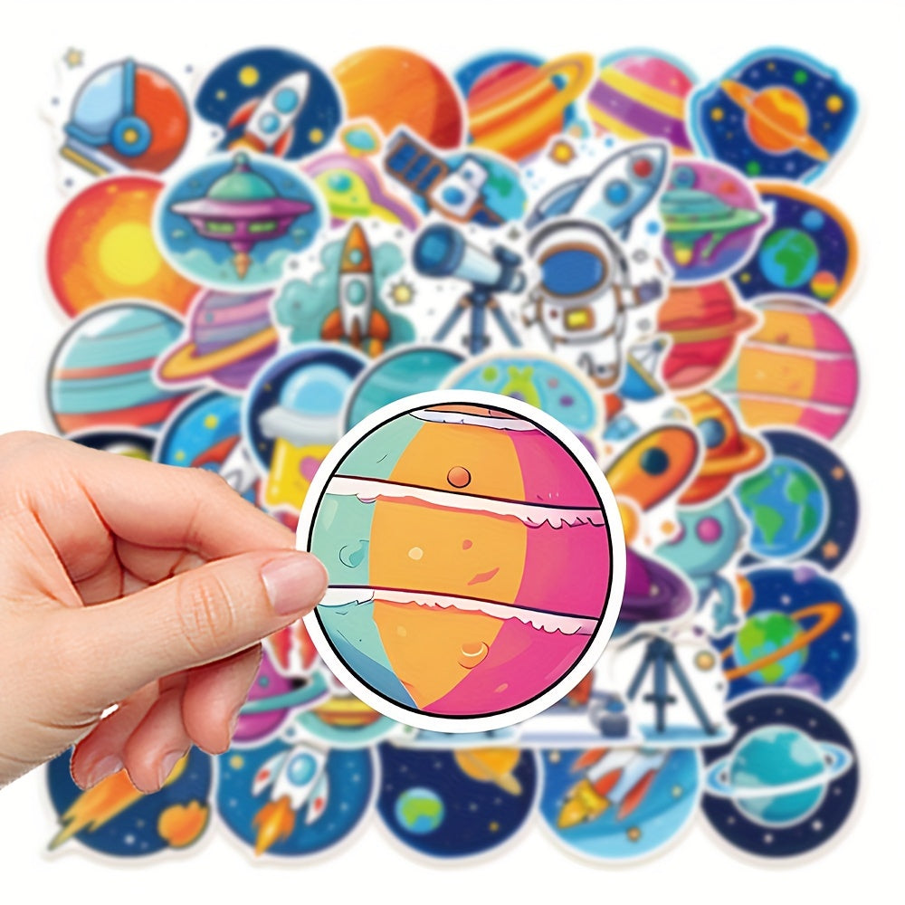 50pcs Cartoon Space Stickers for DIY Projects - Rocket Astronaut Stickers