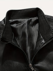 Men's Stylish PU Leather Jacket Zip Up Long Sleeve Jacket