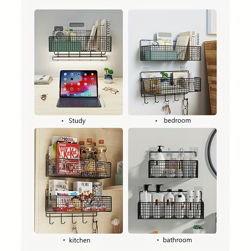 1pc Storage Rack With Hooks For Kitchen Bathroom Bedroom Office