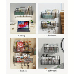 1pc Storage Rack With Hooks For Kitchen Bathroom Bedroom Office