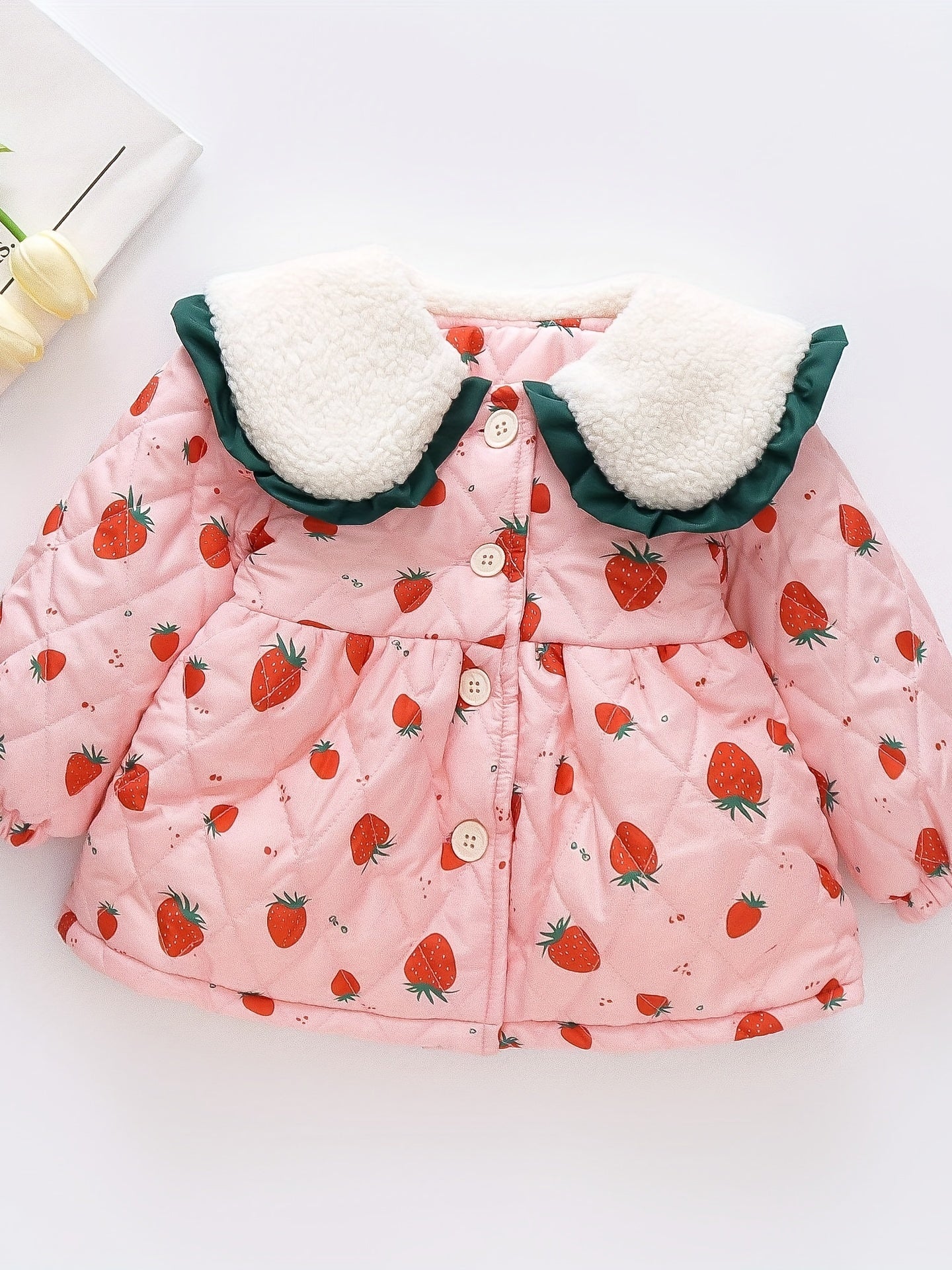 Winter Baby Girl Strawberry Graphic Thick Jacket Windproof Warm Toddler Coat