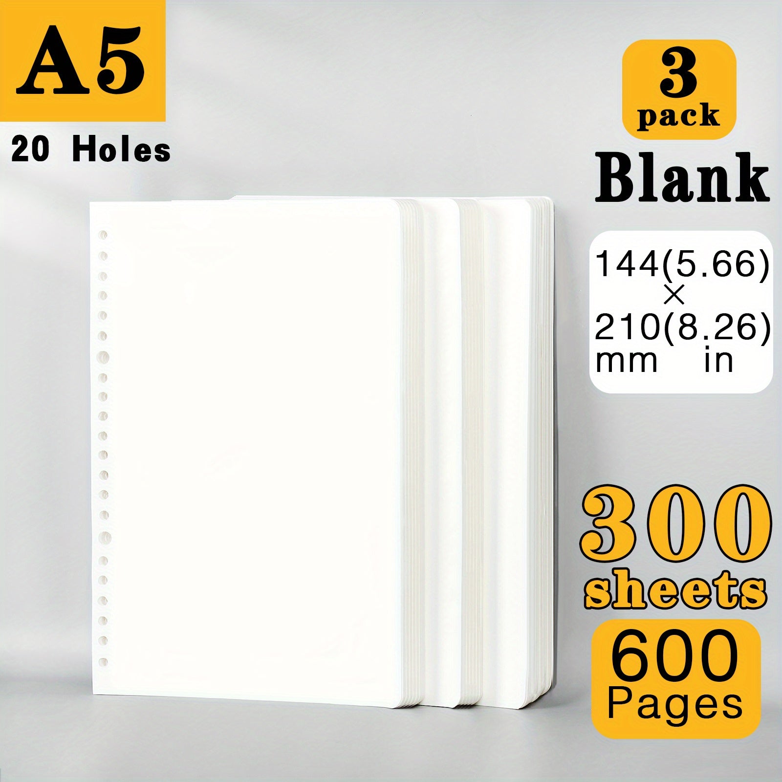 DIY Loose leaf Paper Refill Blank for Notebooks, 200 Pages, A5 B5 Size