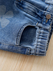 Girls Flowers Graphic Cotton Jeans Casual Pocket Denim Pants