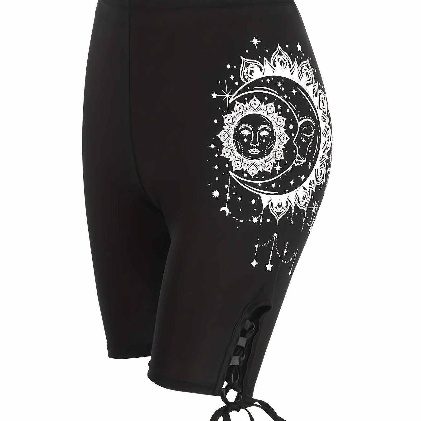 Graphic Print High Waist Leggings Casual Drawstring Leggings