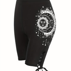 Graphic Print High Waist Leggings Casual Drawstring Leggings