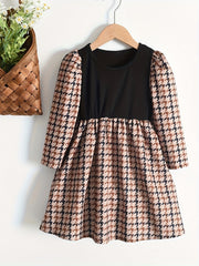 Girls Houndstooth Patchwork Dress Spring Fall