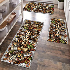 Creative Painting Style Kitchen Mat Colorful Coffee Pattern Rug