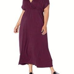 Casual Dress Solid Bat Sleeve Surplice Neck Ruched Maxi Dress
