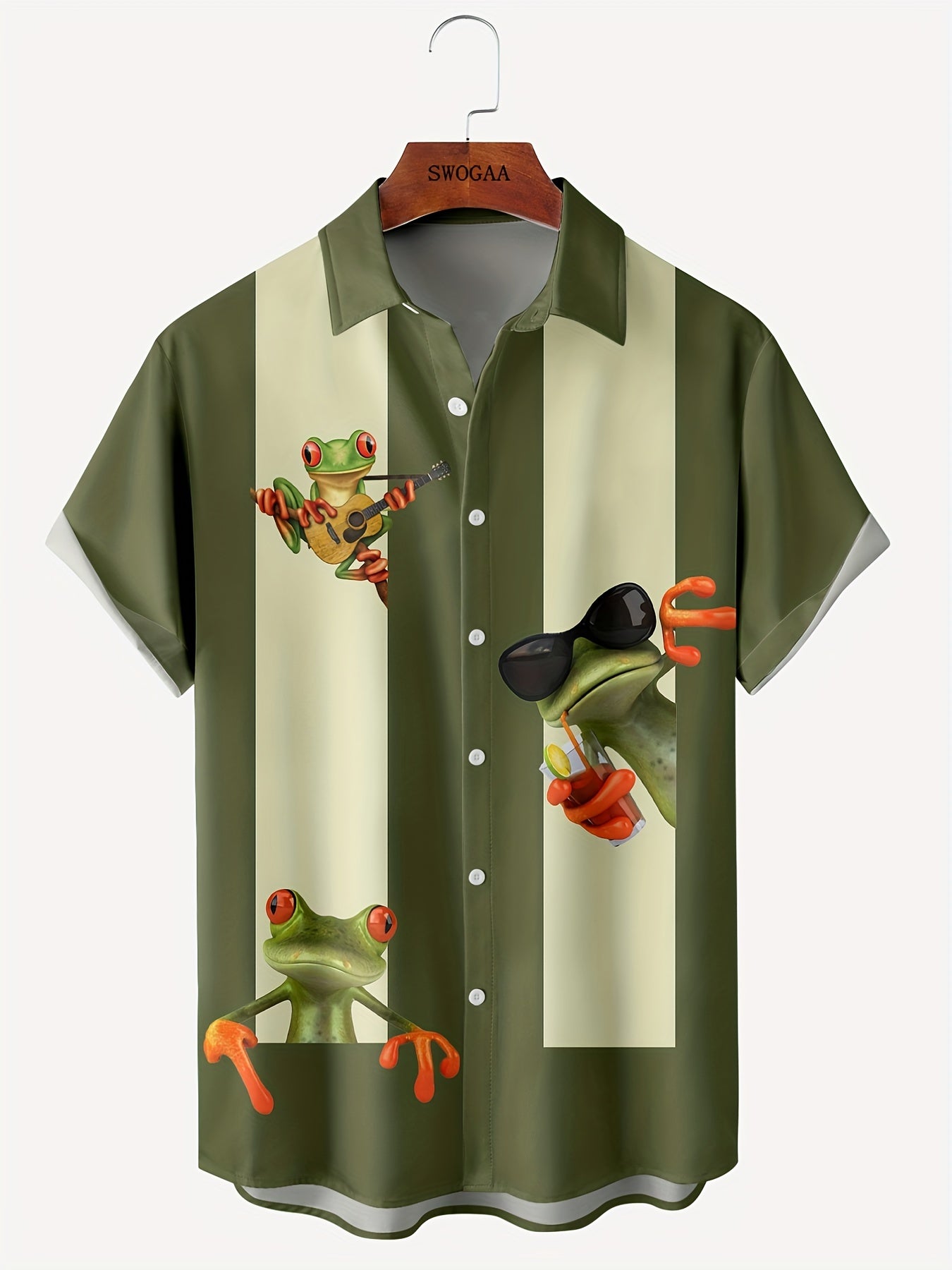 Funny Frog Print Casual Hawaiian Shirt Men's Summer Vacation Top
