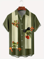 Funny Frog Print Casual Hawaiian Shirt Men's Summer Vacation Top
