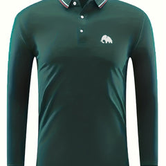 Men's Vintage Elephant Print Polo Shirt Casual Button Up Polo Shirt
