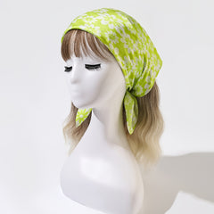 Green Silk Square Flower Print Scarf Head Band