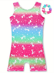 2pcs Unicorn Graphic Gymnastics Suit Hair Ring Set