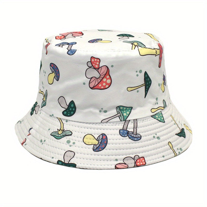 Mushroom Print Reversible Bucket Hat Fisherman Cap Sun Hats