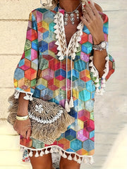Boho Dress V Neck Tassels Casual Dress For Spring & Summer