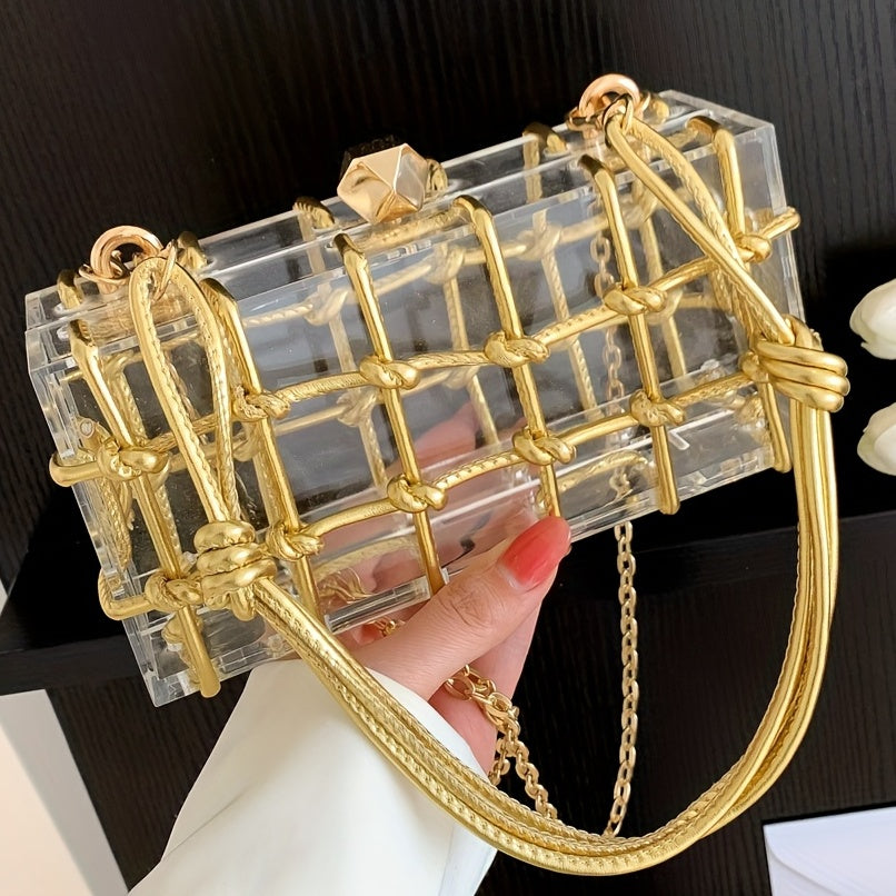 Mini Transparent Acrylic Hand Bag Solid Plaid Shoulder Bag