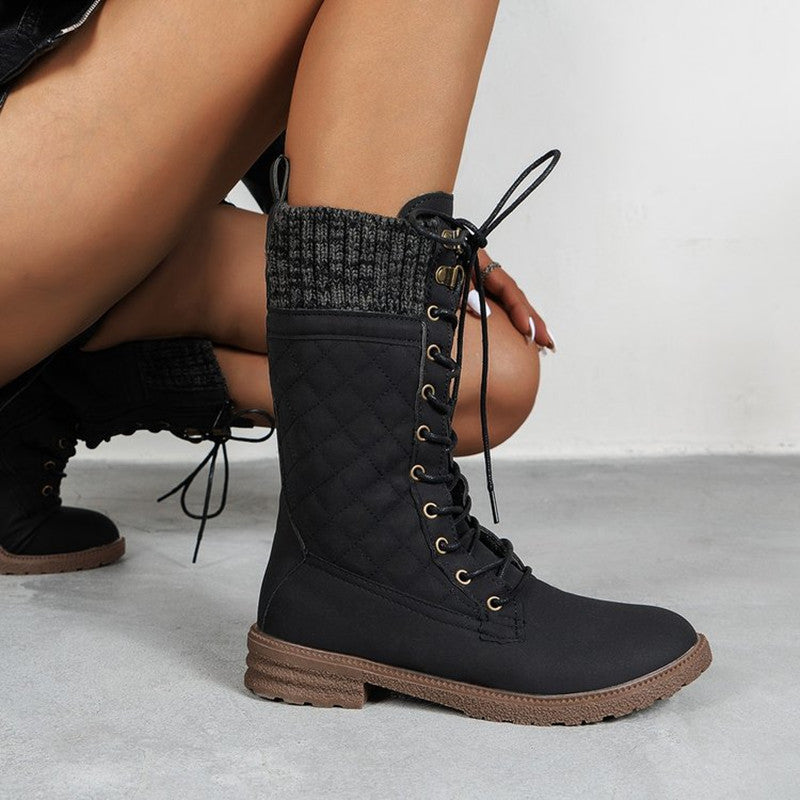 Women's Snow Boots Side Zip Lace up Winter Boots