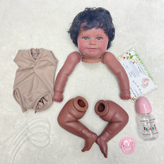 Dark Skin Reborn Doll Kits With Rooted Hair DIY Kit