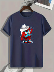 Cartoon Print Men's Graphic T-shirt for Summer