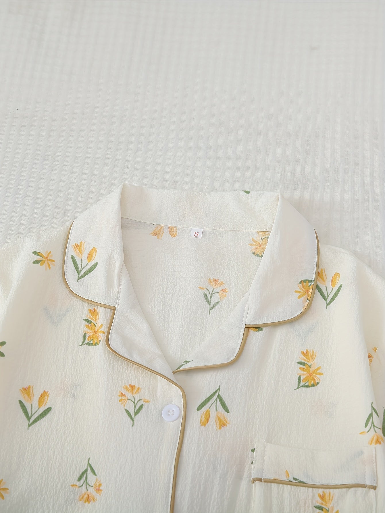 Floral Print Pajama Set Short Sleeve Top & Elastic Waistband Pants