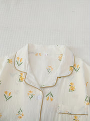 Floral Print Pajama Set Short Sleeve Top & Elastic Waistband Pants