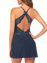 Lace Stitching Nightdress V Neck Cross Slip Pajama Dress Women's Sleepwear