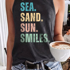Letter Print Crew Neck Tank Top Casual Sleeveless Tank Top