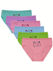 6pcs Girls Triangle Panties Cartoon Print Elastic Waist Soft Comfortable Underwe