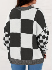 Colorblock Checker Print Sweater