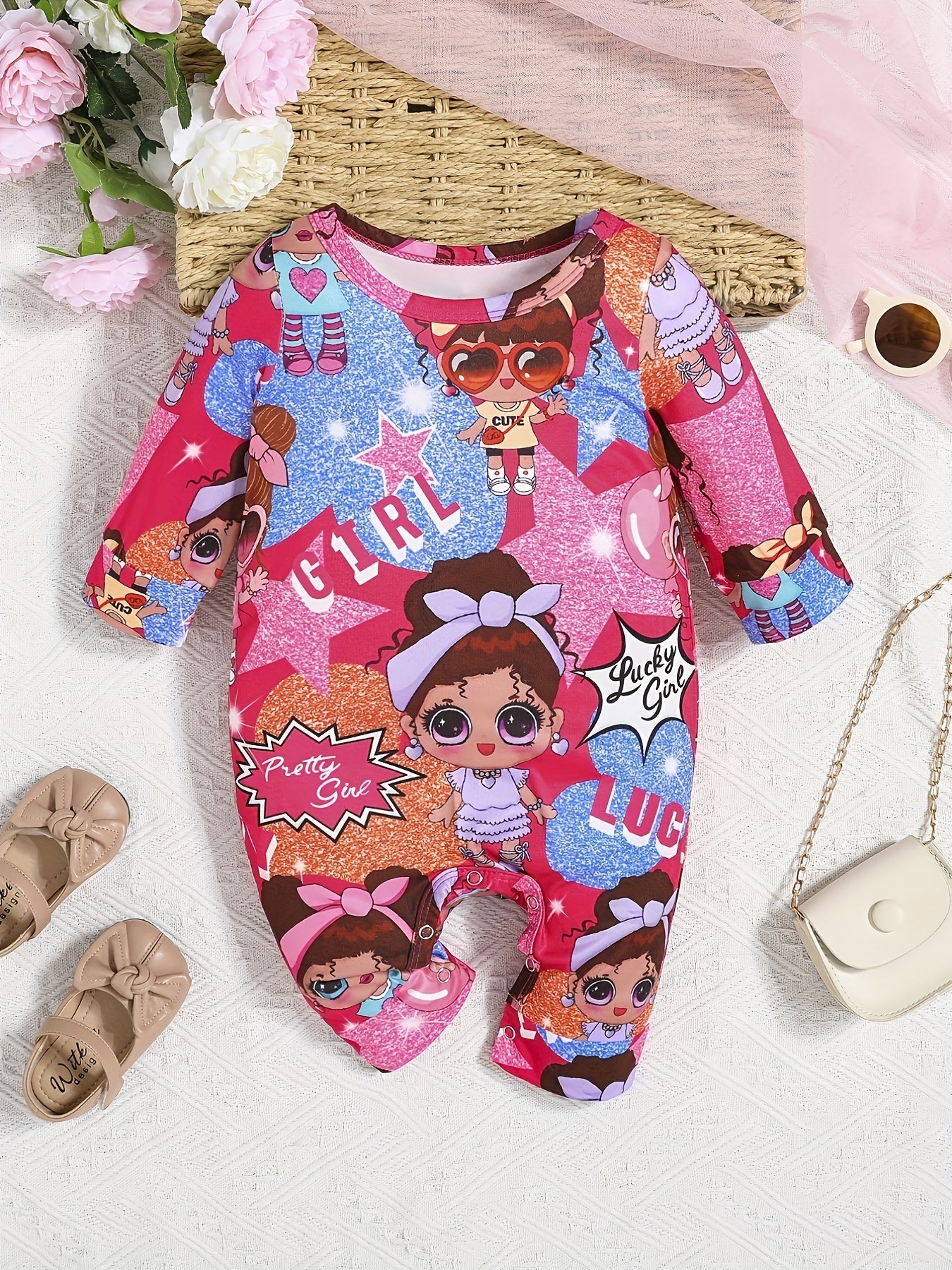 Cartoon Graphic Long Sleeve Bodysuit for Baby Boys and Girls