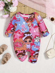 Cartoon Graphic Long Sleeve Bodysuit for Baby Boys and Girls
