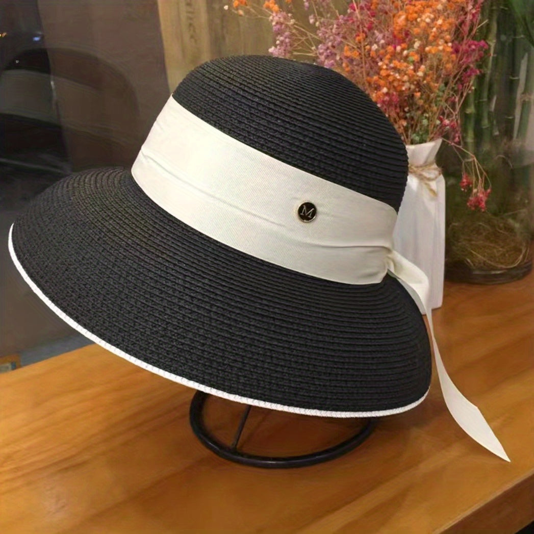 Women Summer Sun Hat Ribbon Cloche Hat Solid UV Protection Travel Beach Hats