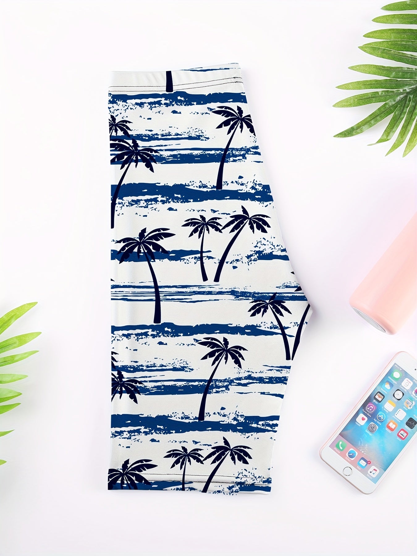 Women's Coconut Tree Pattern Skinny Shorts for Yoga Running Fitness