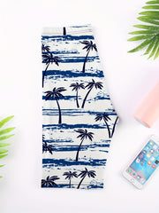 Women's Coconut Tree Pattern Skinny Shorts for Yoga Running Fitness