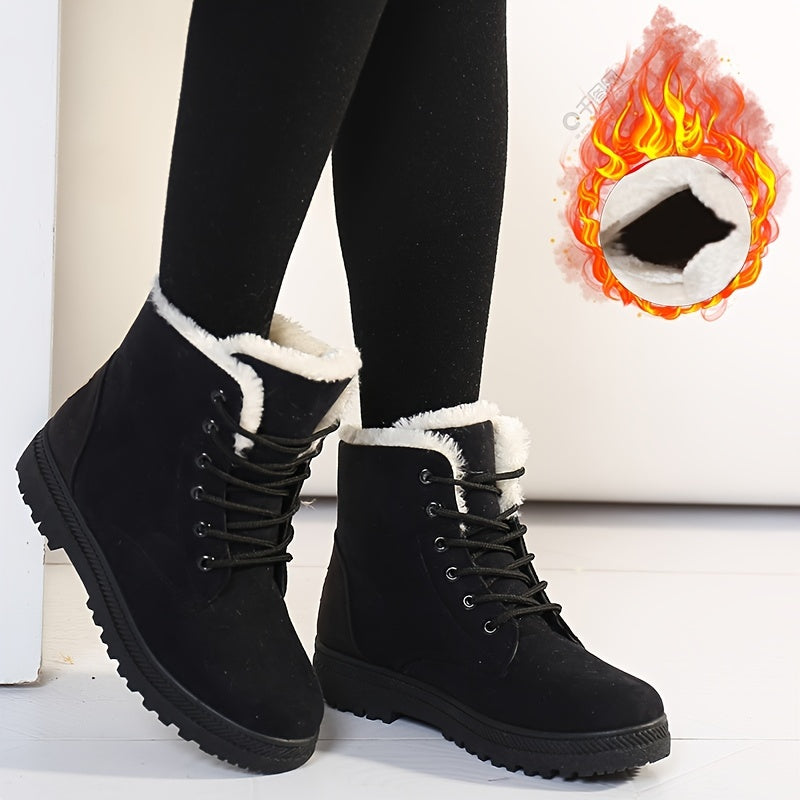 Faux Fur Ankle Boots Round Toe Lace Up Warm Winter Booties