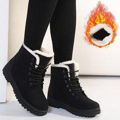 Faux Fur Ankle Boots Round Toe Lace Up Warm Winter Booties