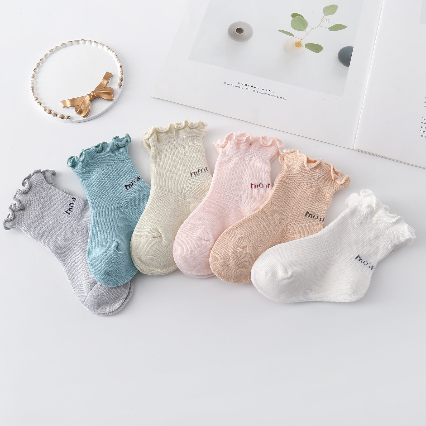 3 Pairs Ruffled Knit Crew Socks for Newborn Baby Boys and Girls