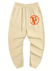 Men's Casual Wide Leg Drawstring Pants - Letter V Print