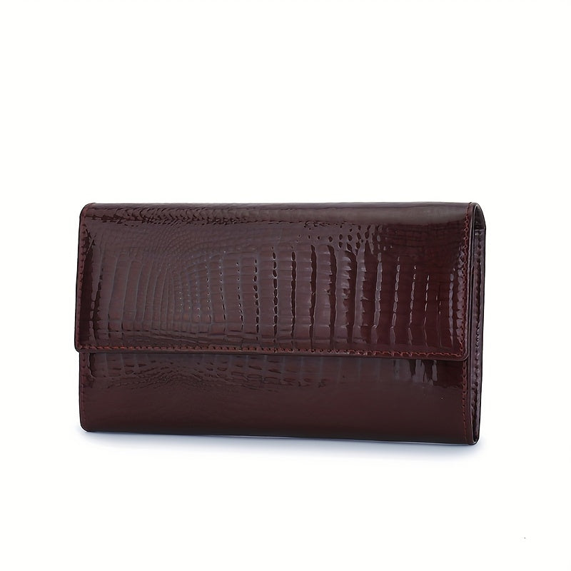 Crocodile Pattern Bifold Wallet for Women | Magnetic Closure | Large Capacity