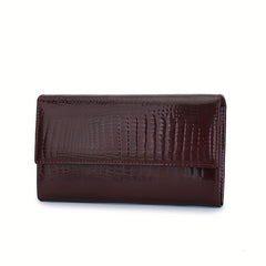 Crocodile Pattern Bifold Wallet for Women | Magnetic Closure | Large Capacity