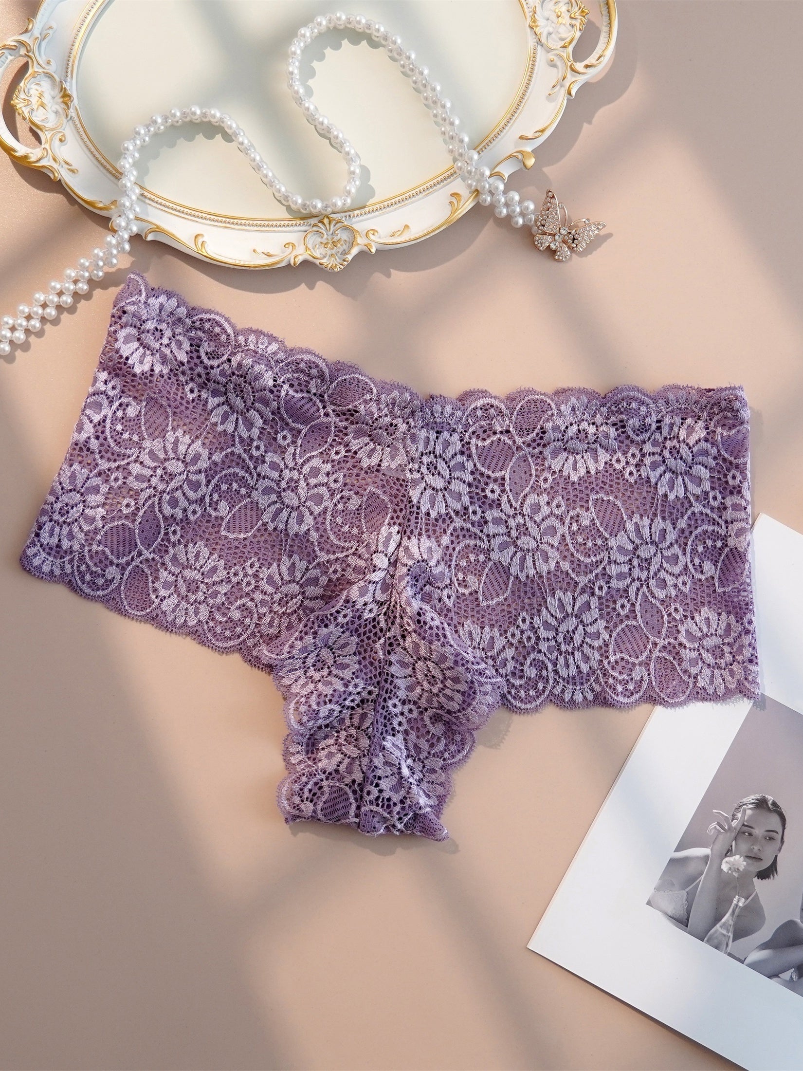 3 Pack Plus Size Floral Jacquard High Rise Panties Set