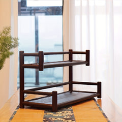 Double Shelf Solid Wood Storage Rack Tea Set Rack Succulent Rack