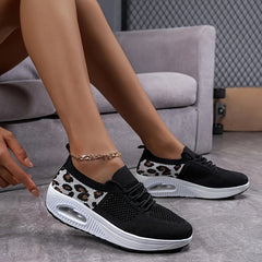 Leopard Print Platform Sneakers Slip-on Walking Shoes