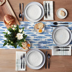 Long Fish Pattern Linen Table Runner Heat Resistant Washable 33x182 cm