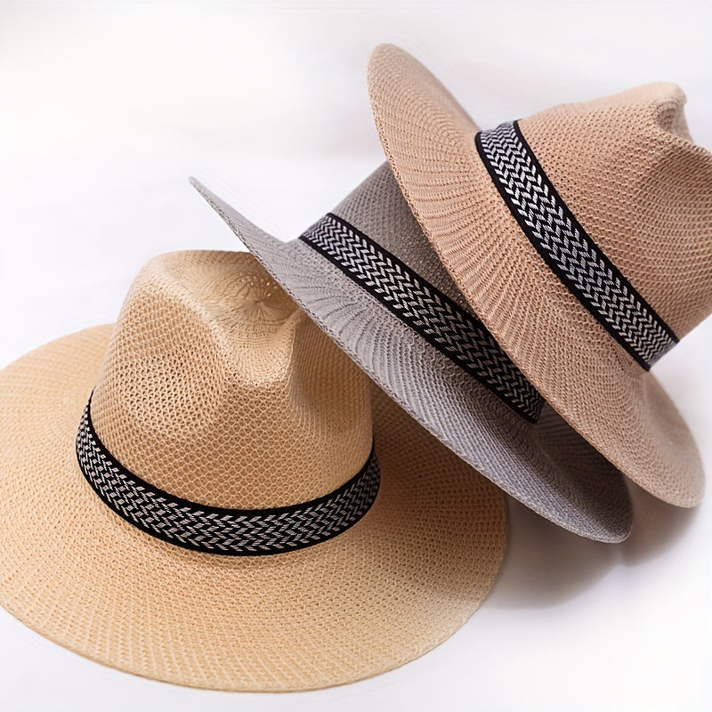 Wide Brim Straw Hat Summer Fedora Sun Hat for Men and Women